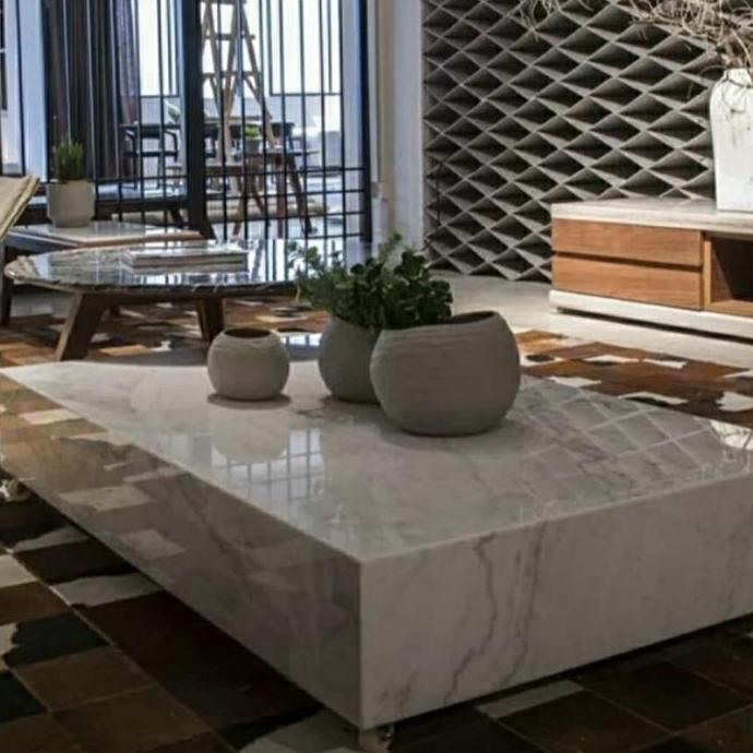 Terlaris Meja Tamu Marmer Carara Model Kotak Minimalis