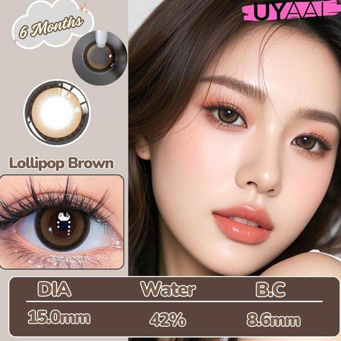 Eyasped- [Cod][Minus 0.00S/D~6.00]Uyaai Softlens Diamonds /Lollipop Brown Black Lensa Kontak 15.0 Mm