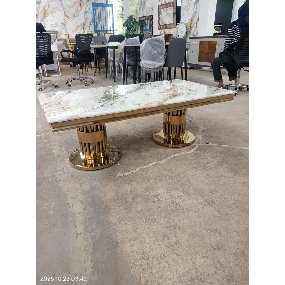 Terlaris Meja Tamu Import Batu Marmer Dua Kaki Gold Stainless Steel Elegan Untuk Ruang Tamu Anda