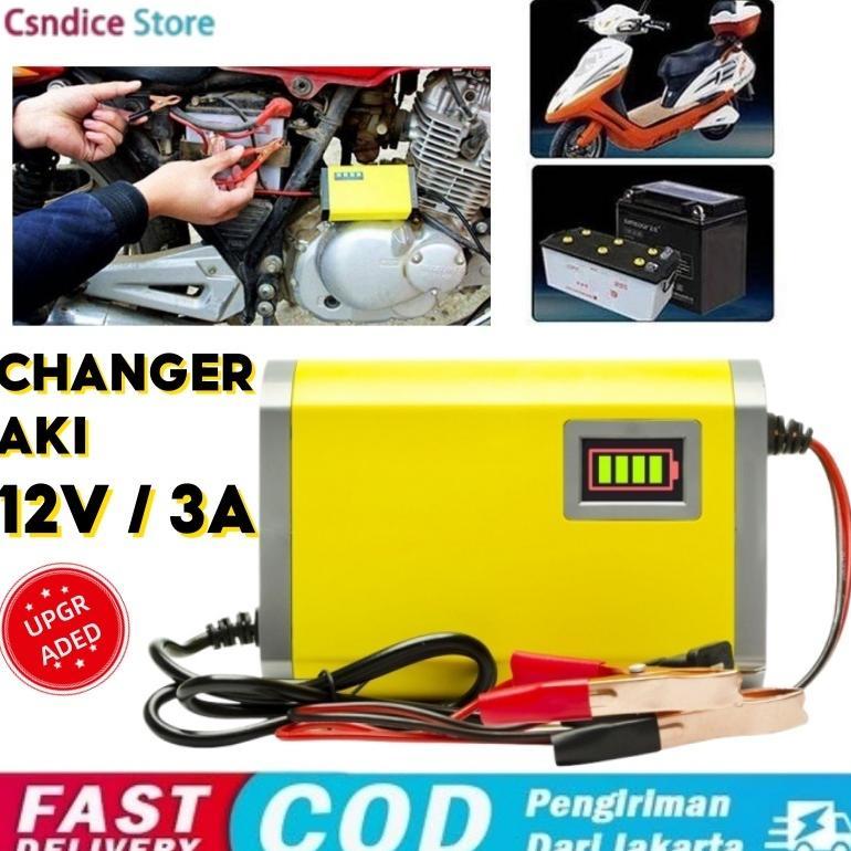 Charger Aki Portable 12V 3A Motor Mobil Cas Casan Aki Motor Charger Aki Motor 12v Otomatis/Casan Aki