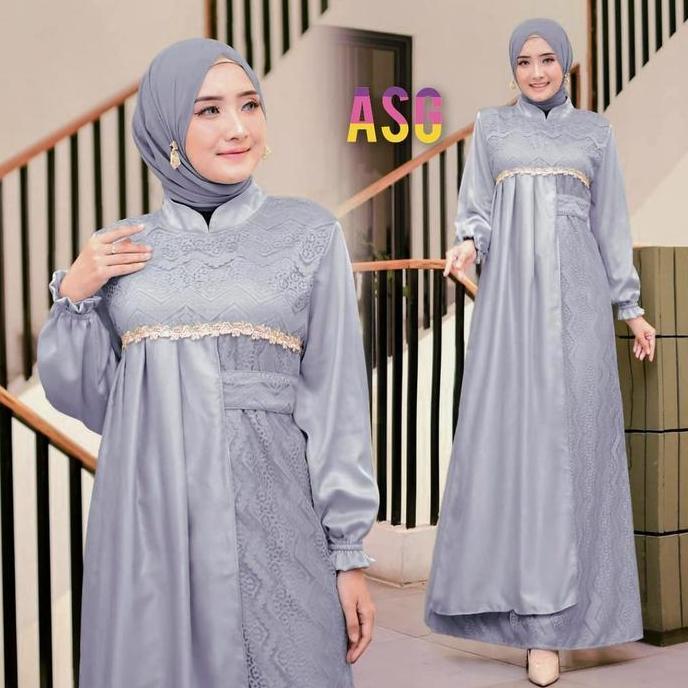 Hokywoi- Gamis Terbaru Bella / Satin Velvet Mix Brukat Premium M/L/Xl/Xxl Maxi/Dress Tangan Karet Wu