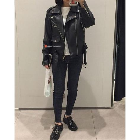 FAVORIT JNK x RMS - Jaket Kulit Wanita Ramones Changcuters Korea Blazer Style Punk Women Shirt Black