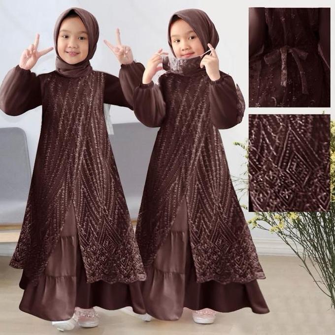 DV81 - KID OLIVIA GAMIS ANAK MODEL TERBARU SERAGAM ACARA / Gamis brukat anak Muslim Brokat Tile Muti