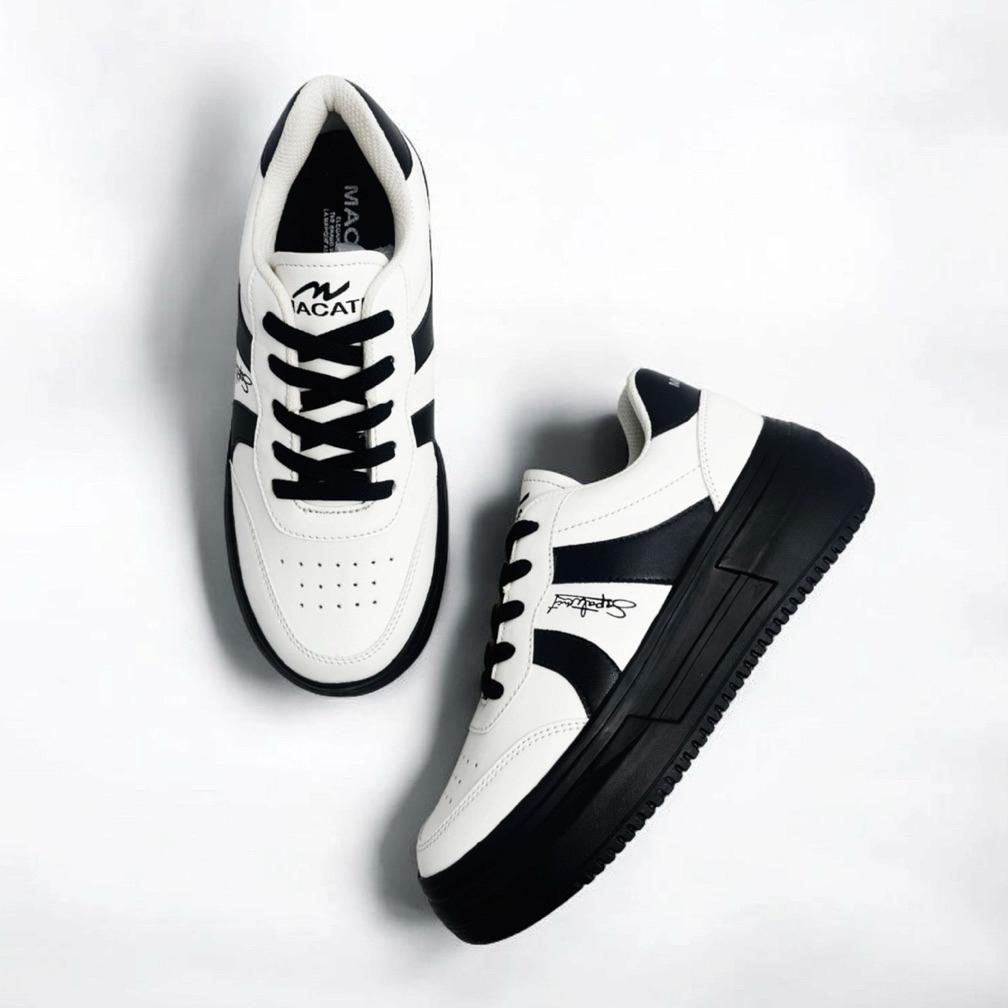 ORIGINAL MACATI SEPATU SNEAKERS HITAM PUTIH WANITA PRIA KOREAN STYLE TERBARU SEPATU SEKOLAH WANITA H