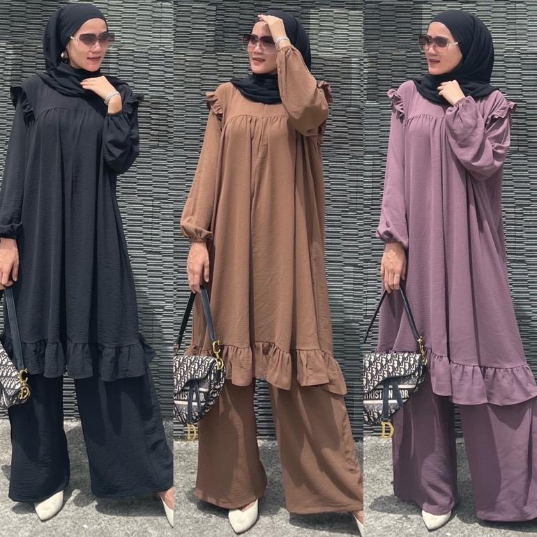 SET TUNIK VELISA JUMBO POLOS CRINKEL AIRFLOW PREMIUM/ONE SET LONG TUNIK JUMBO