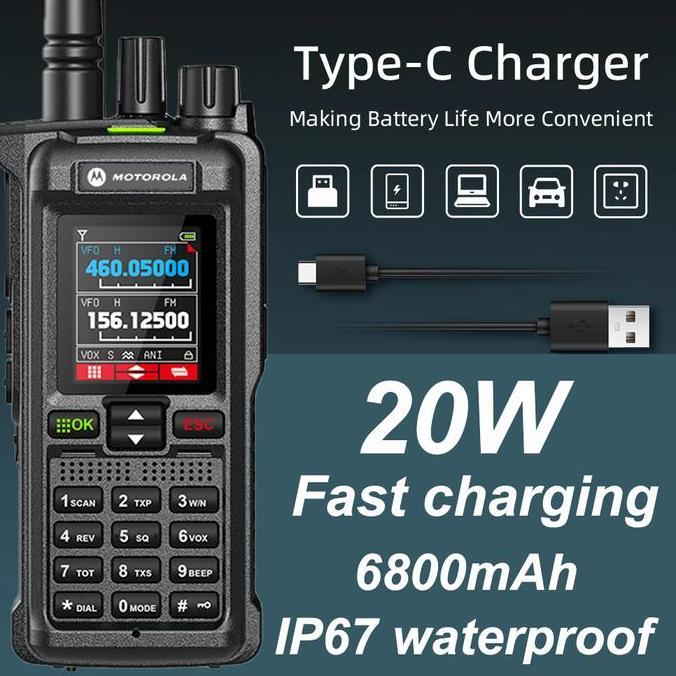 Terlaris Ht Motorola Gt-12 Professional Walkie Talkie 20Watt 6800 Mah Dualband