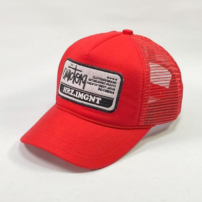 Caps- Topi Trucker Hat Merah Topi Jaring Pria Distro Cowok Original Red