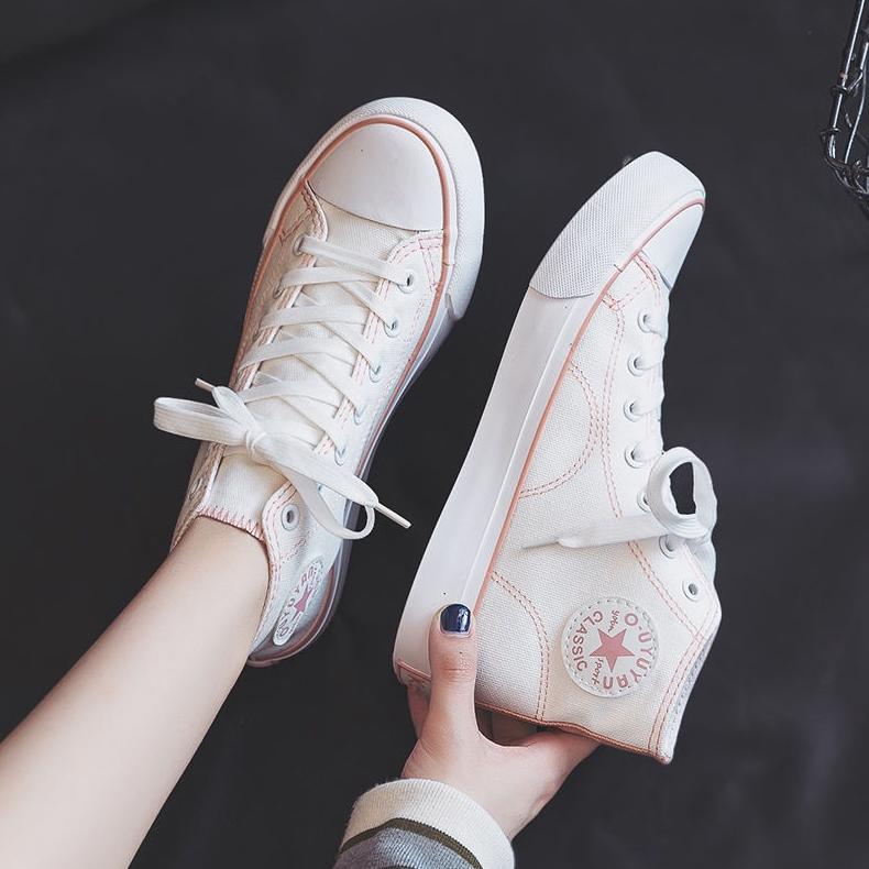 Sepatu Sneakers Import Wanita Putih Polos Garis Pink | Sepatu Sneakers Wanita Korea Hitam Polos Gari