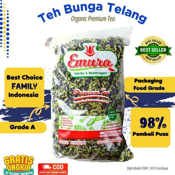 BUNGA TELANG ORGANIK 1Kg/ Teh Telang Kering/ Teh Biru / Butterfly Pea
