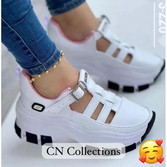 CN - Sepatu Sneakers Wanita Sol Tinggi 5 cm Tali Gesper