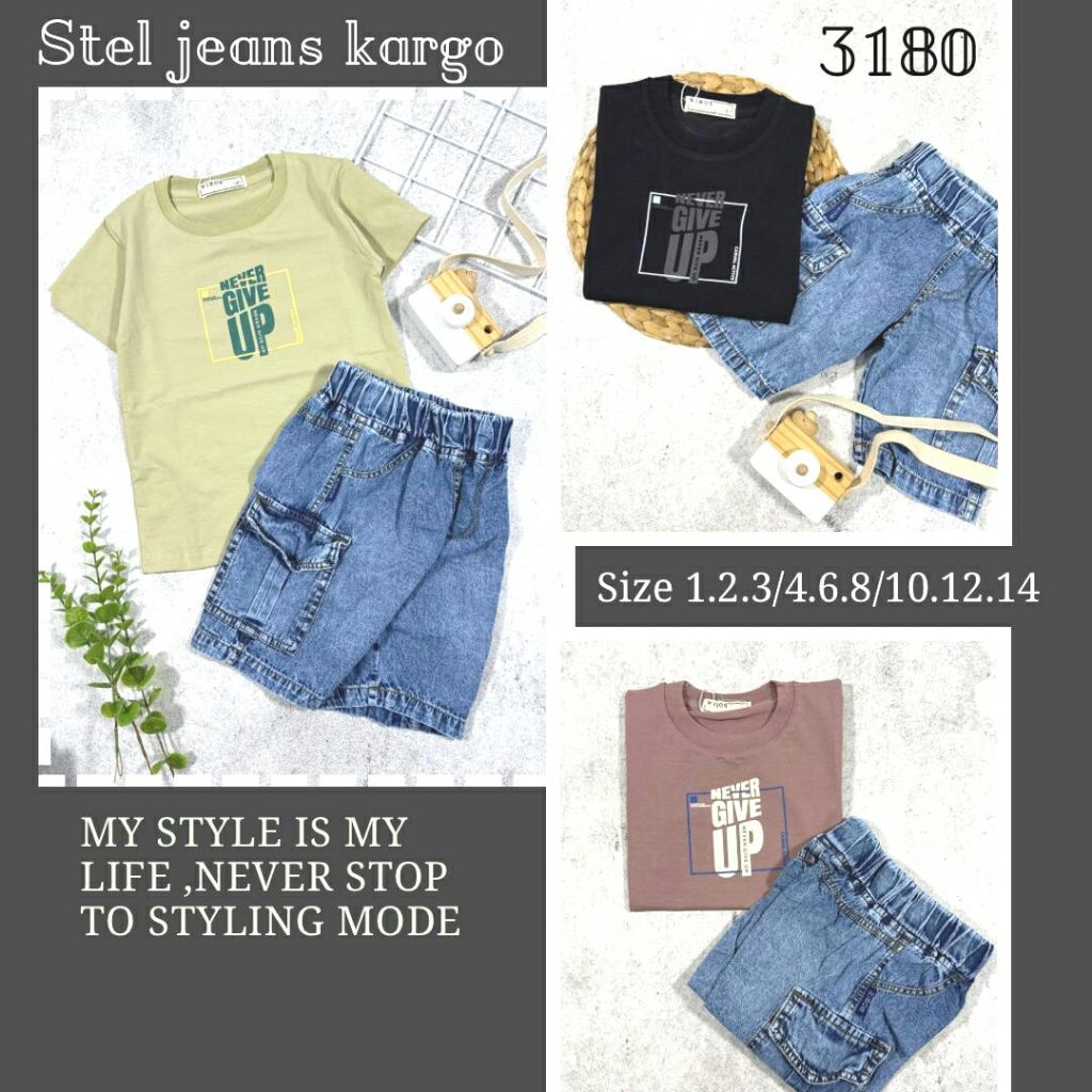 setelan jeans pendek cargo WIBOS