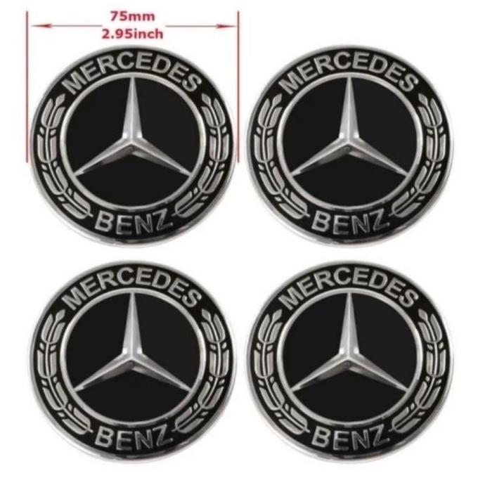 Dop Velg Roda 1set Emblem Mercedes Benz Padi Hitam Dop Roda Mercy 75mm