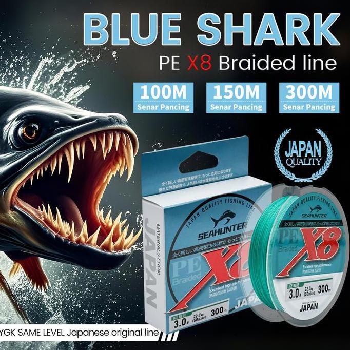 KASTKING x SeaHunter Blue Shark PE X8 Senar Pancing, 100m/150m/300m Senar Pancing, Tahan Aus Senar P
