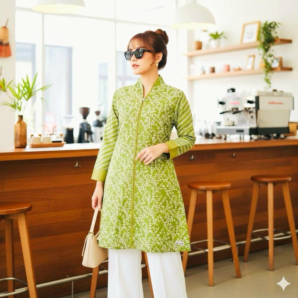 Shanaya Tunik Batik Aldena Garutan Dress Cap Baju Batik Wanita warna hijau ungu navy kuning cantik r