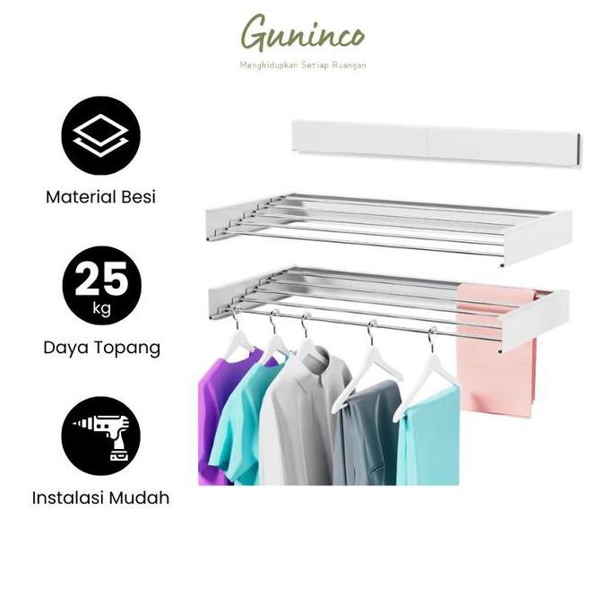 GUNINCO JEMURAN BAJU LIPAT / jemuran handuk baju sepatu lipat / jemuran tempel dinding hemat tempat 