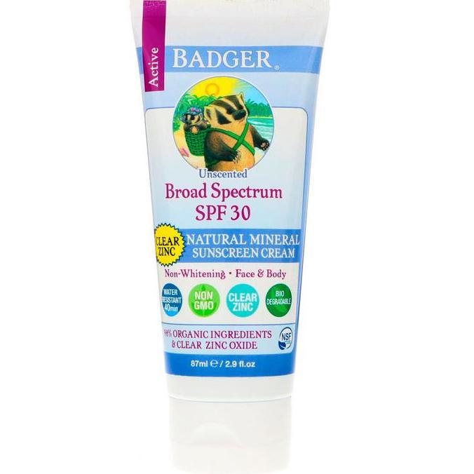 Badger Active Natural Mineral Sunscreen SPF 30 Clear Zinc Unscented