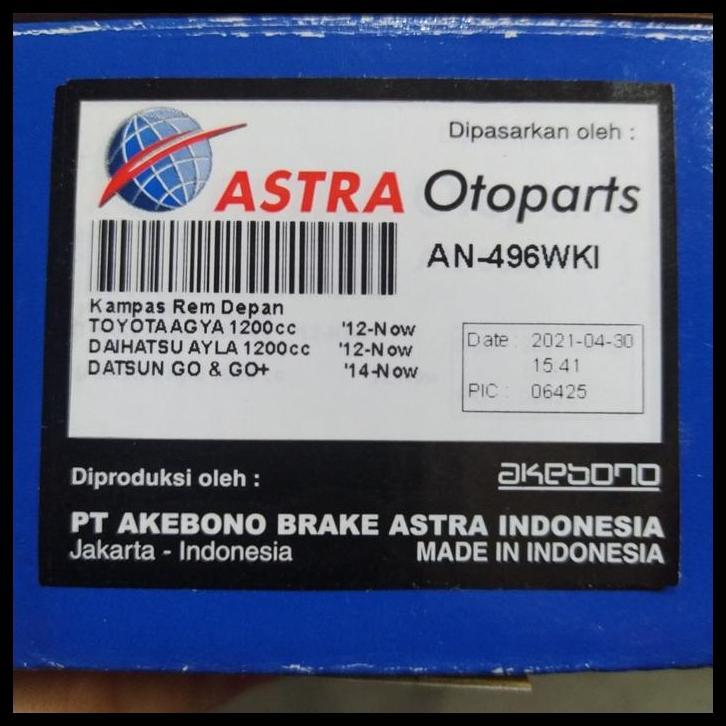 BEST DEAL BRAKE PAD KAMPAS REM DEPAN AGYA AYLA MATIC 2013 (KEATAS) AKEBONO AN-496WKI 