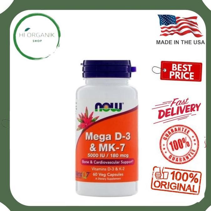 Now Foods Mega D3 MK7 5000 IU 180 Mcg 60 Vcaps Vitamin D3 K2 Mk 7 MK7