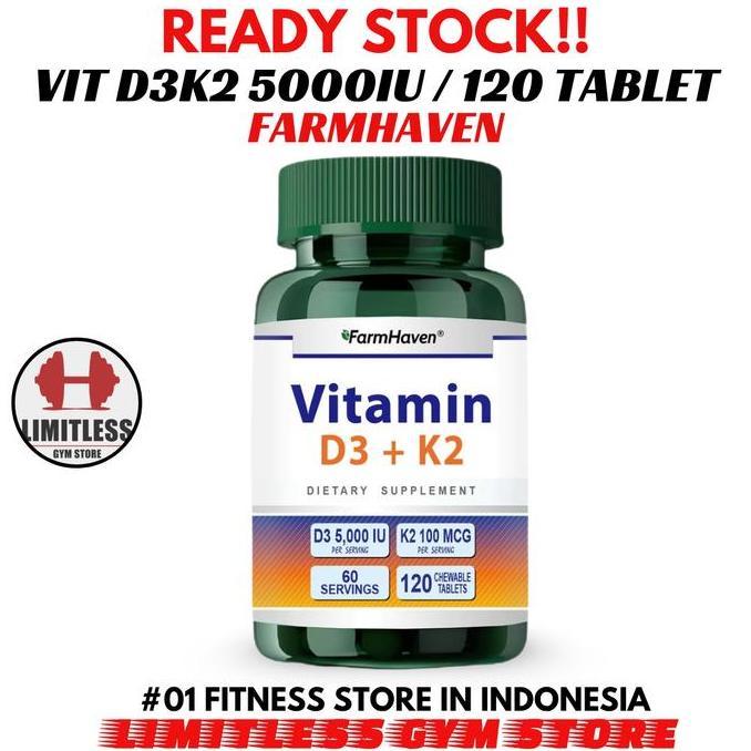 Farmhaven USA Vitamin D3 5000 IU + K2 100mcg 120 Tablets D3K2 5000IU