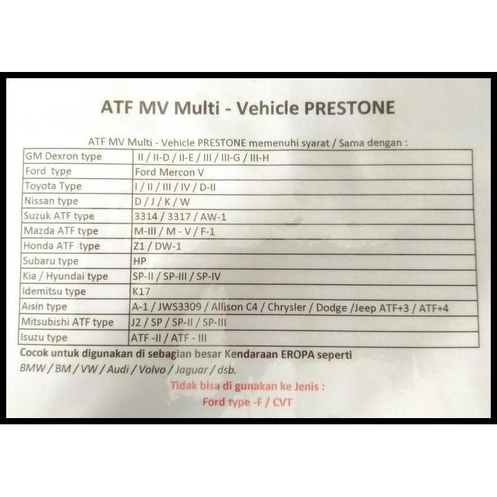 TERMURAH OLI TRANSMISI MATIC DAIHATSU XENIA ATF MV MULTI VEHICLE PRESTONE 946ML 