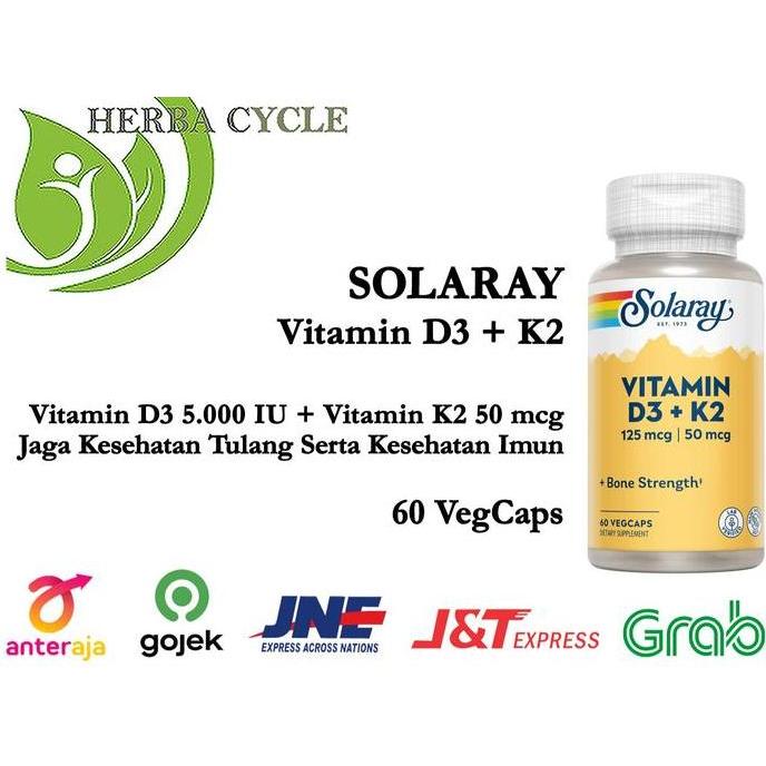 NEW Solaray Vit D3 5000 IU K2 50 Solaray Vitamin D3 K2 60 VegCap Ori USA Kesehatan Tulang dan Imun