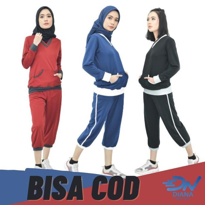 TERBARU - Setelan baju senam muslimah wanita jumbo baju senam panjang dan celana