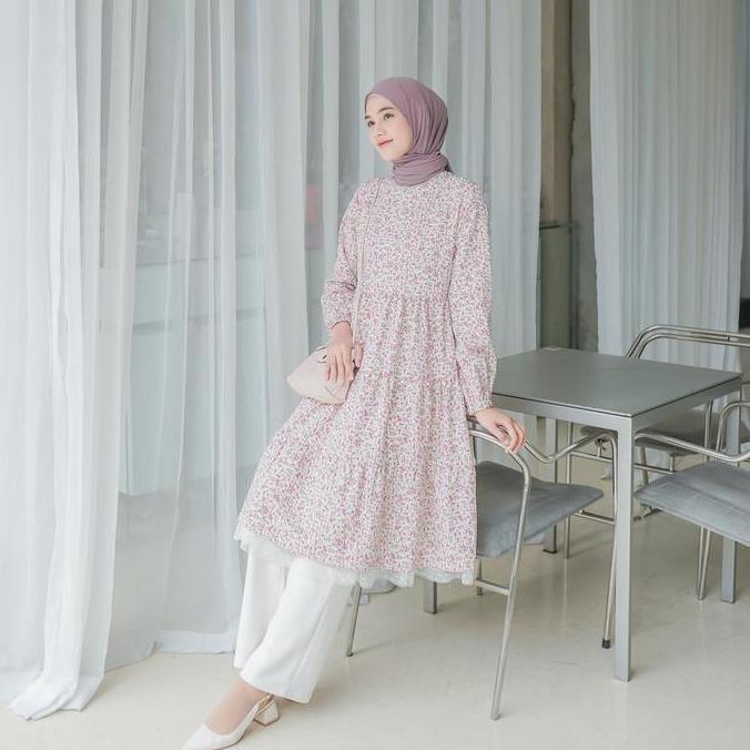 Vienna Tunik Busui Tunik Bahan rayon crinkle + tulle Size S-XL Kantong Muslim