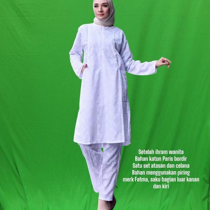 setelan gamis wanita haji dan umroh katun paris bordir