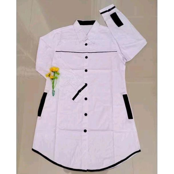 Atasan Jumbo Putih Wanita/Tunik Putih Cewek Jumbo Katun Oxford/Tunik Putih Santri/Atasan Putih Panja