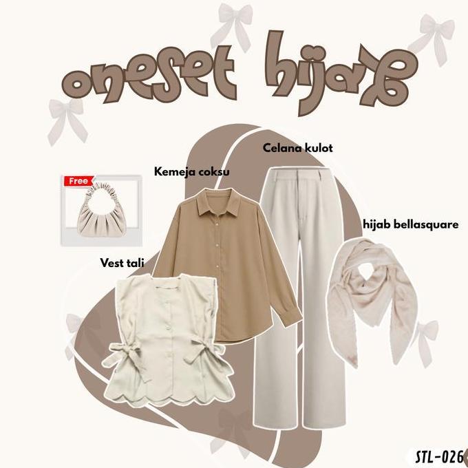 One Set Hijab Korean Style 3 In 1 Fahira Stl-026 [Celana Kulot + Kemeja Basic + Vest Rompi Tali + Hi