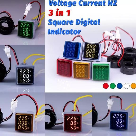Pilot Lamp VoltMeter Volt AMPERE Frekuensi FREQUENCY Meter Digital HERTZ AC 3 in 1 Listrik