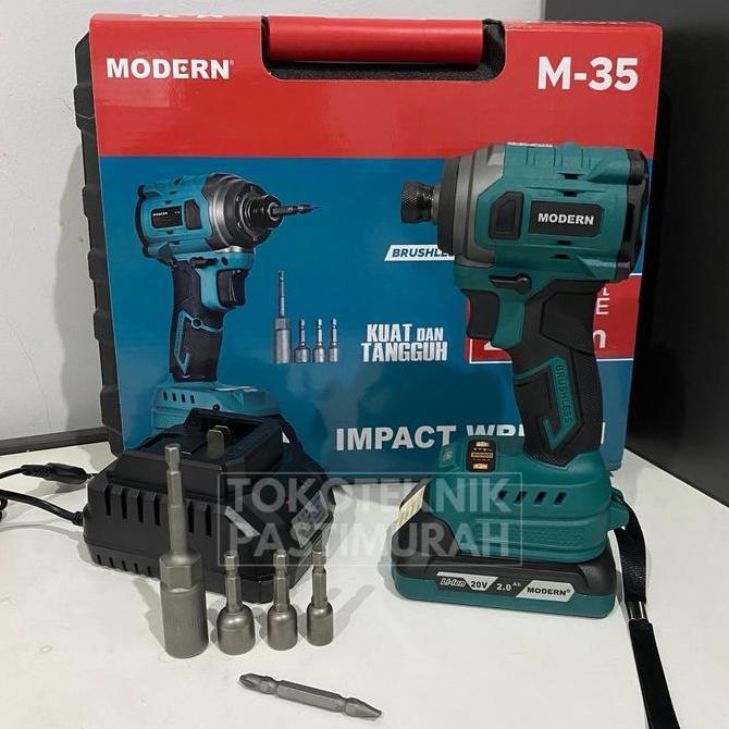 Impact Wrench Baterai 20v 2ah Cordless Mesin Buka Baut Modern M35 M 35 Impek Pembuka Baut Batrai