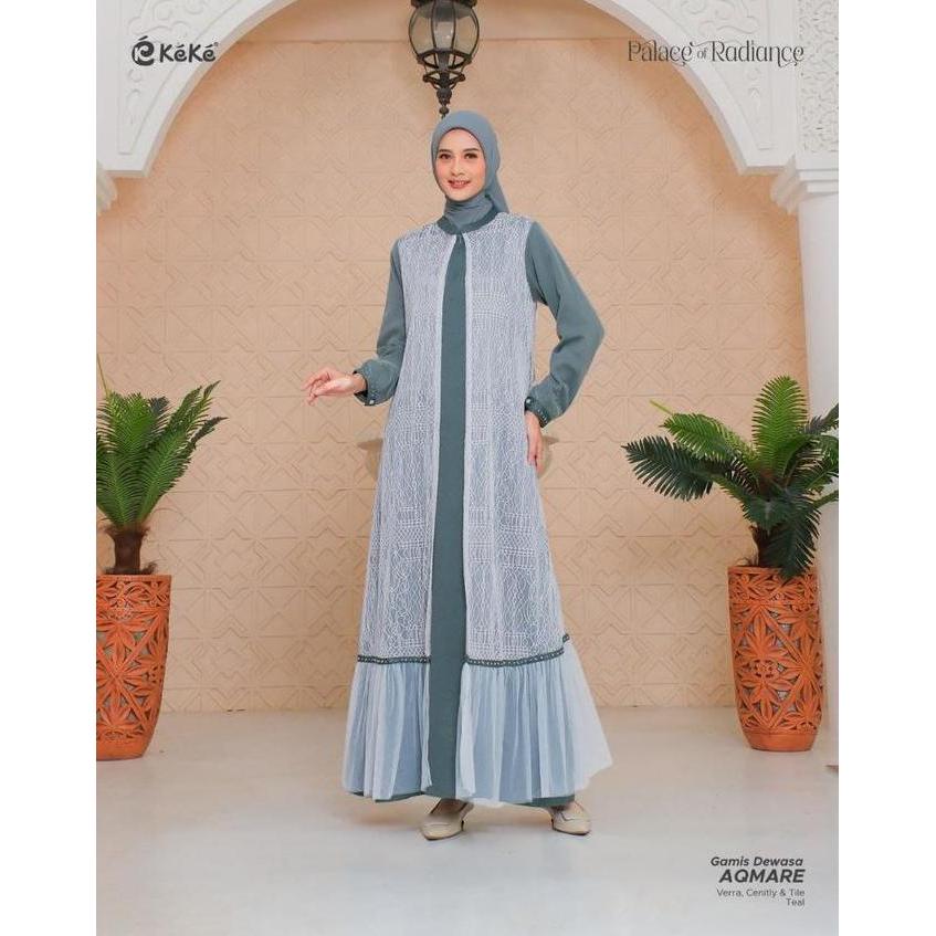 KEKE - SARIMBIT LEBARAN 2026 AQMARE SERIES WARNA TEAL BUSANA MUSLIM COUPLE FAMILY SET LEBARAN