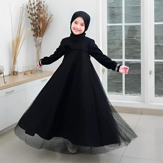 GAMIS ANAK MODEL TERBARU 2026 CRINKLE AIRFLOW MIX TILE DOT USIA 6-13 TAHUN Baju Dress Muslim Brukat 