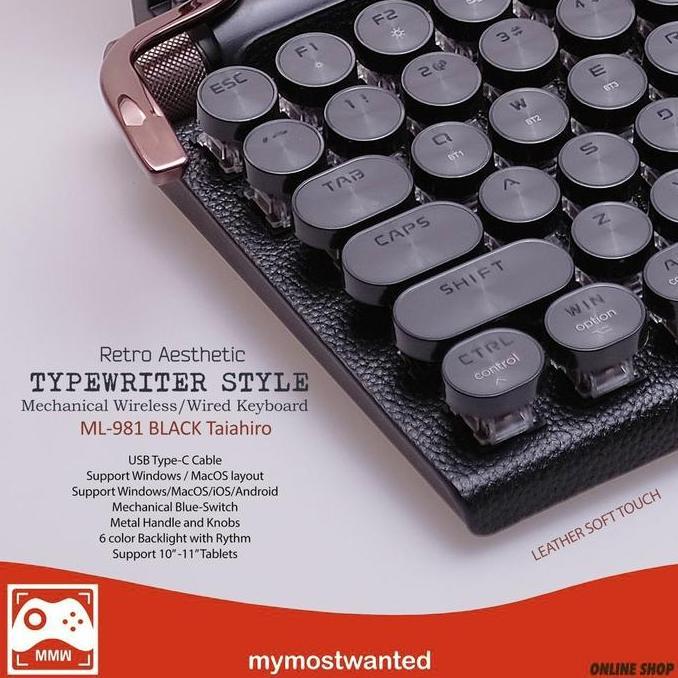 BEBAS ONGKIR - Retro Vintage Mechanical Typewriter Keyboard - BLACK LEATHER