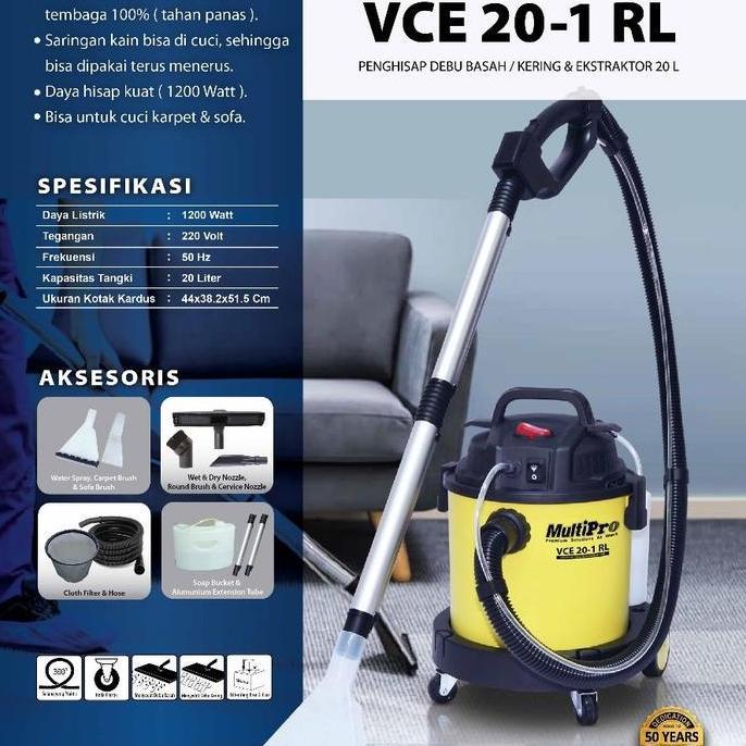 BEBAS ONGKIR - Multipro vce20-1 RL vacuum cleaner wet dry ekstraktor VCE 20 - 1