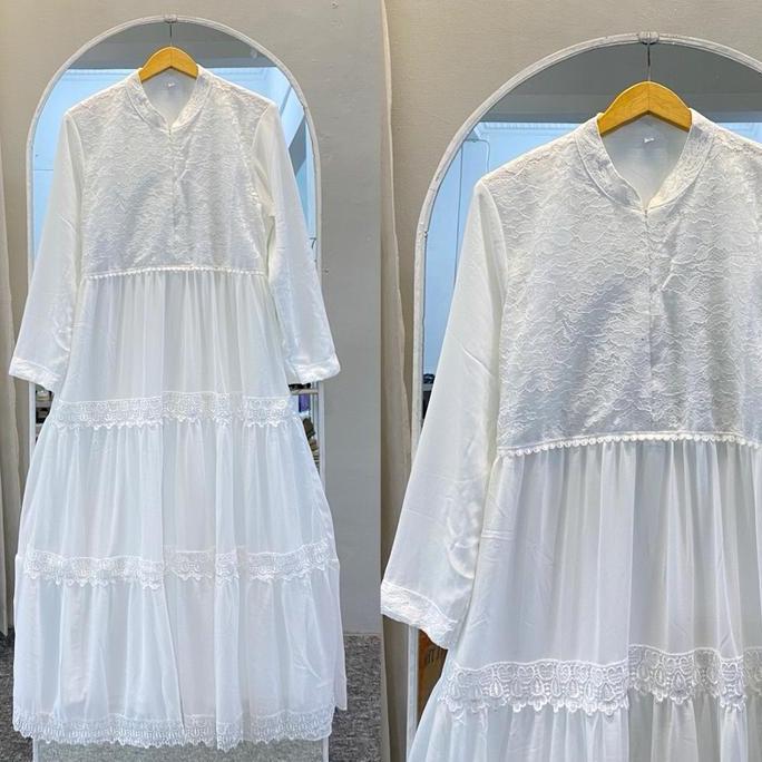 Dress Lebaran Elena- Dress Gamis Putih Baju Lebaran| Dress & abaya anak 2024 Model Baru Elegan Cerut