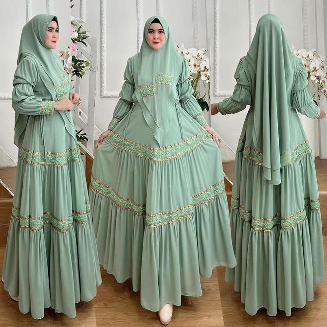 One Set Gamis Syari Mewah Kode PRILI Bahan Ceruty Babydoll Premium By Ory AjeZas Collection