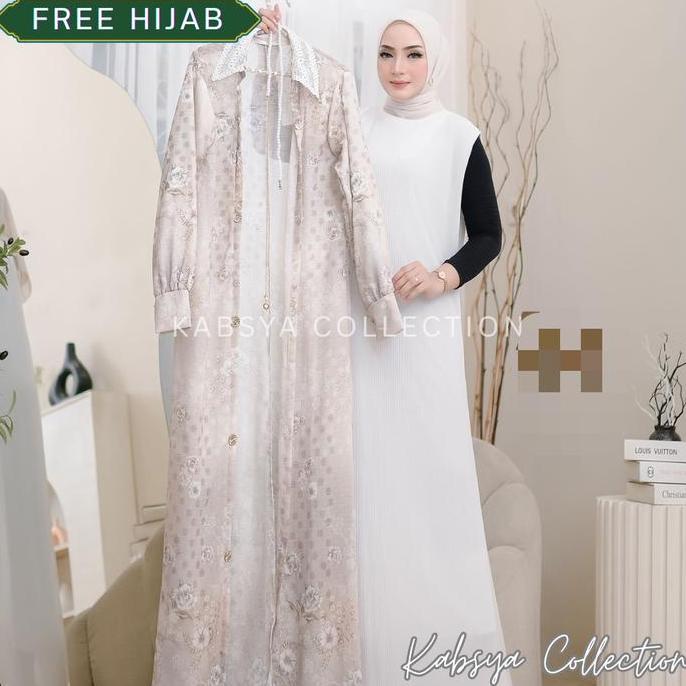 Setelan Gamis Premium Aliyah Outer Cerutty Babydoll Motif Bunga dan Inner Polos Setelan Gamis Pesta 