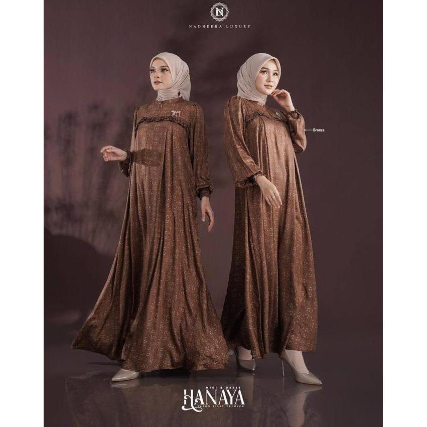 Nadheera Luxury Dress Bahan Rayon Terbaru Muslim Ruffle Midi Mewah Gamis