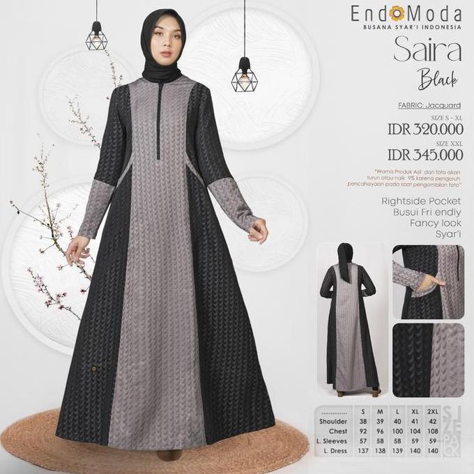 Dress Wanita Dewasa Endomoda Saira - Gamis Pakaian Busana Muslimah Wanita Dress Syari Simple Variasi