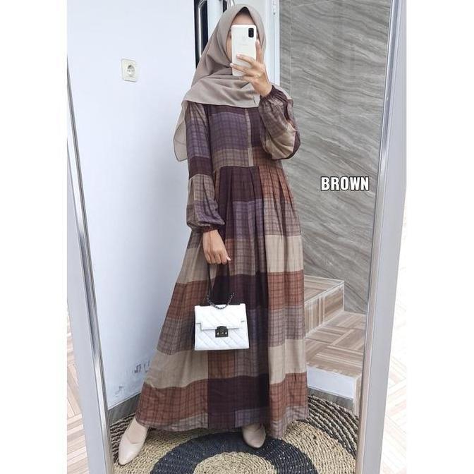 Gamis Rayon Viscos Motif Kotak Premium / Gamis Rayon Motif Kotak Mewah