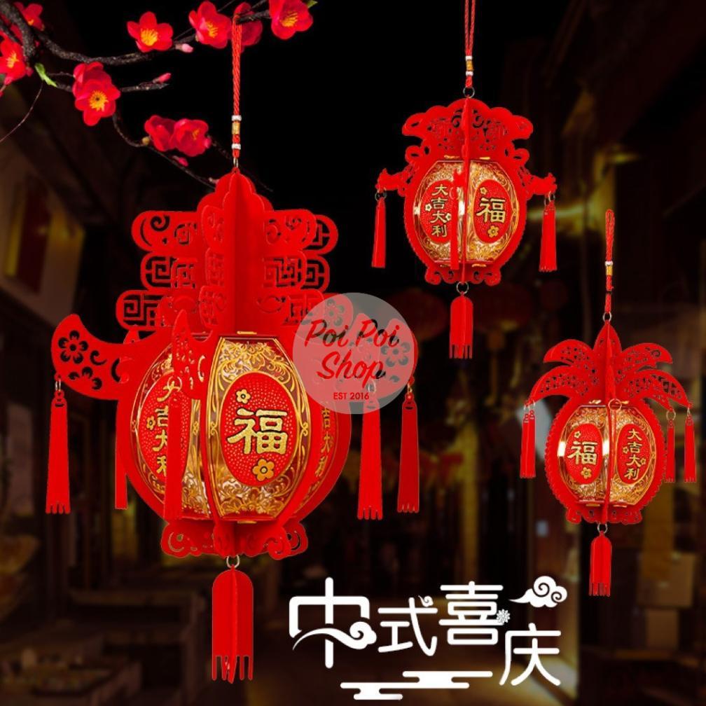 Promo Imlekk Lampion Imlek Rakit LED Merah Emas Motif Imlek Kuda 2026 JZH Dekor Cafe Rumah Motif Kai