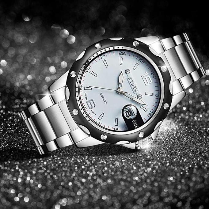 DI53 - BIDEN Jam Tangan Pria Olahraga Kuarsa Otomatis Date Tali Stainless Steel Kasual Pria Anti Air