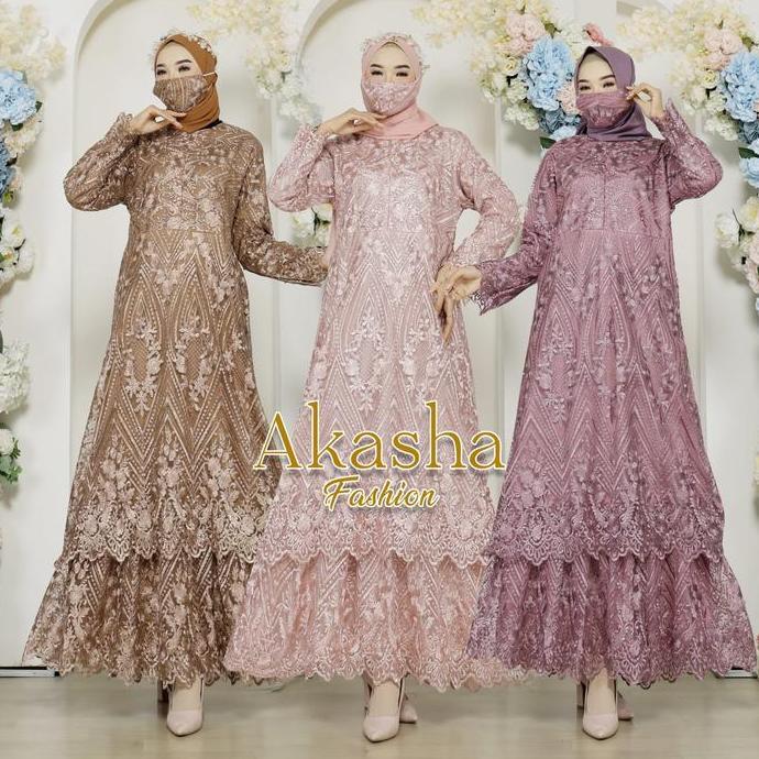 Gamis Brukat Jumbo LD 140 - Gamis Brukat Malaysia - Dress Wanita Maxi BSize (Free Hijab)