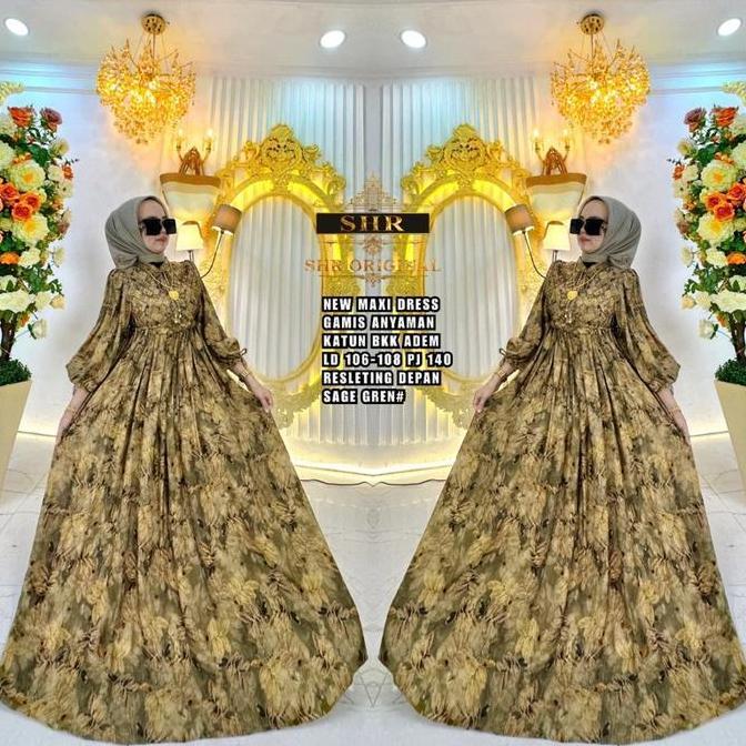 NEW SHR MAXI DRESS ANYAMAN BUNGGA KATUN PREMIUM IMPORT FREE BROS ORI SHR