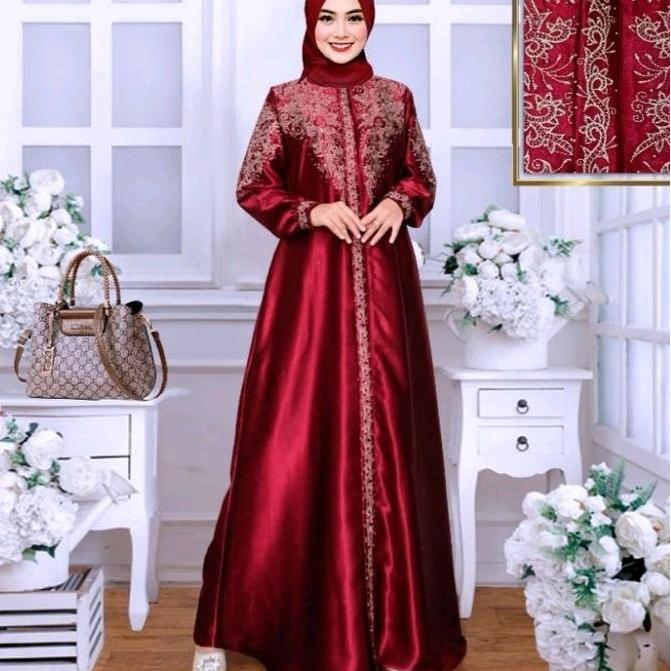 Gamis Mewah Cristal Sutra Satin Terbaru. Muslim Bordir Wanita Pesta Kondangan Cantik