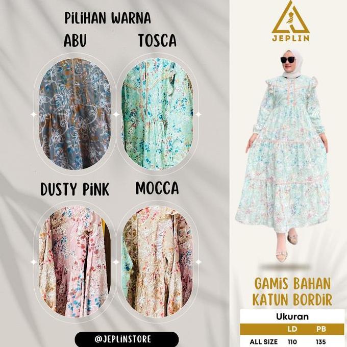Gamis Panjang Katun Bordir Timbul Motif Bungan Gamis Perempuan Termurah Berkualitas Premium
