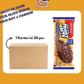 Paket Es Krim Stik Glico Wings Frostbite Choco Nut & Cashew 1 Karton isi 20 pcs