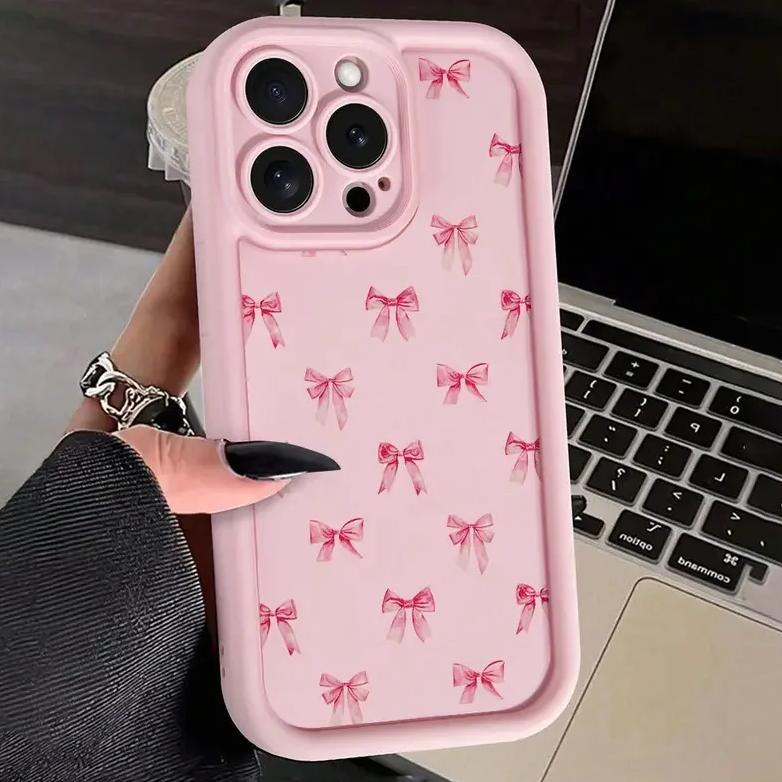 Gentle Pink Bow Print Phone Case For iPhone 16 17 Pro Max 15 14 13 12 11 XS X XR 7 8 16 Plus SE 2022